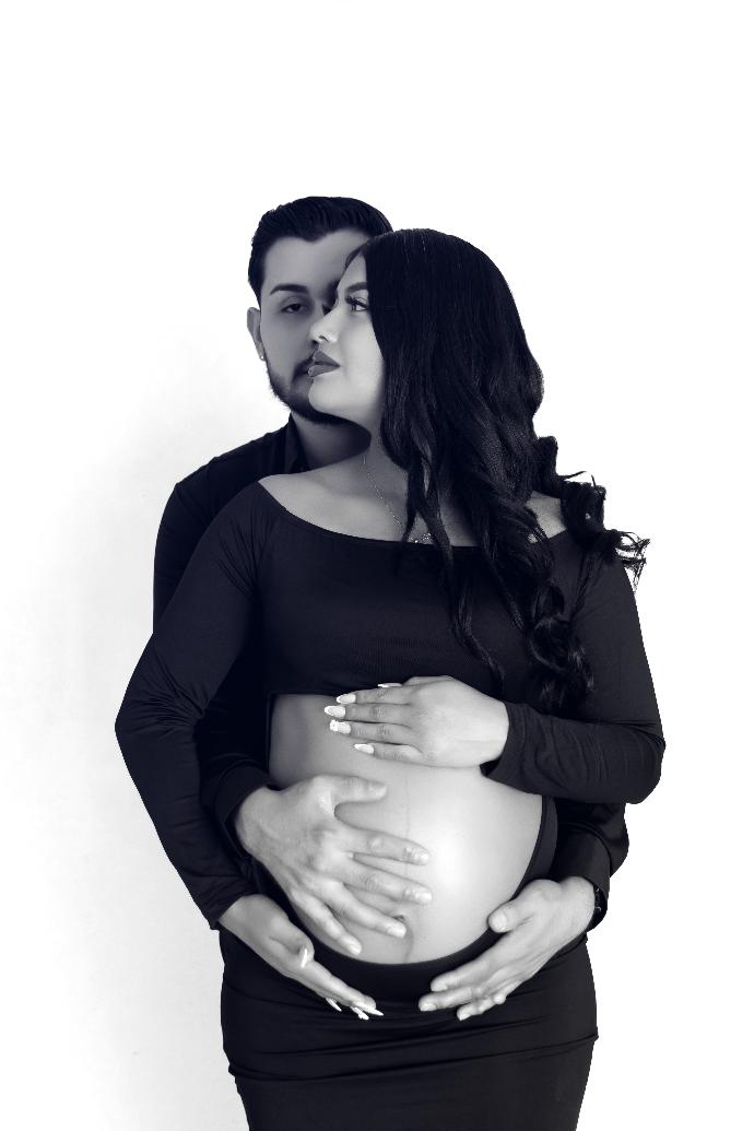Black and white maternity portrait