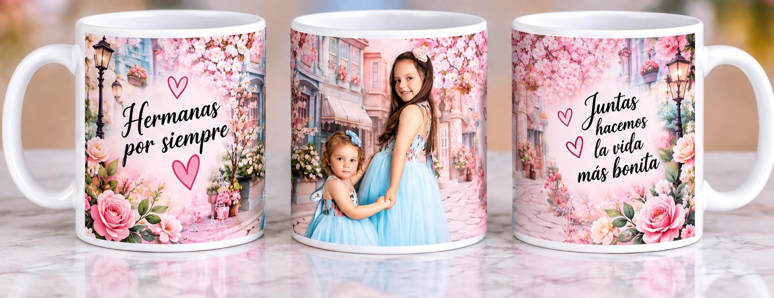 Sisters floral photo mug sample from finished portraits