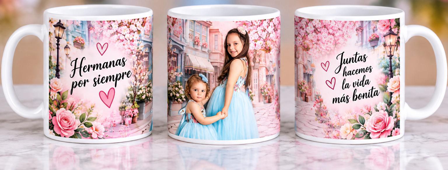 Pink sisters photo mug sample from finished portraits